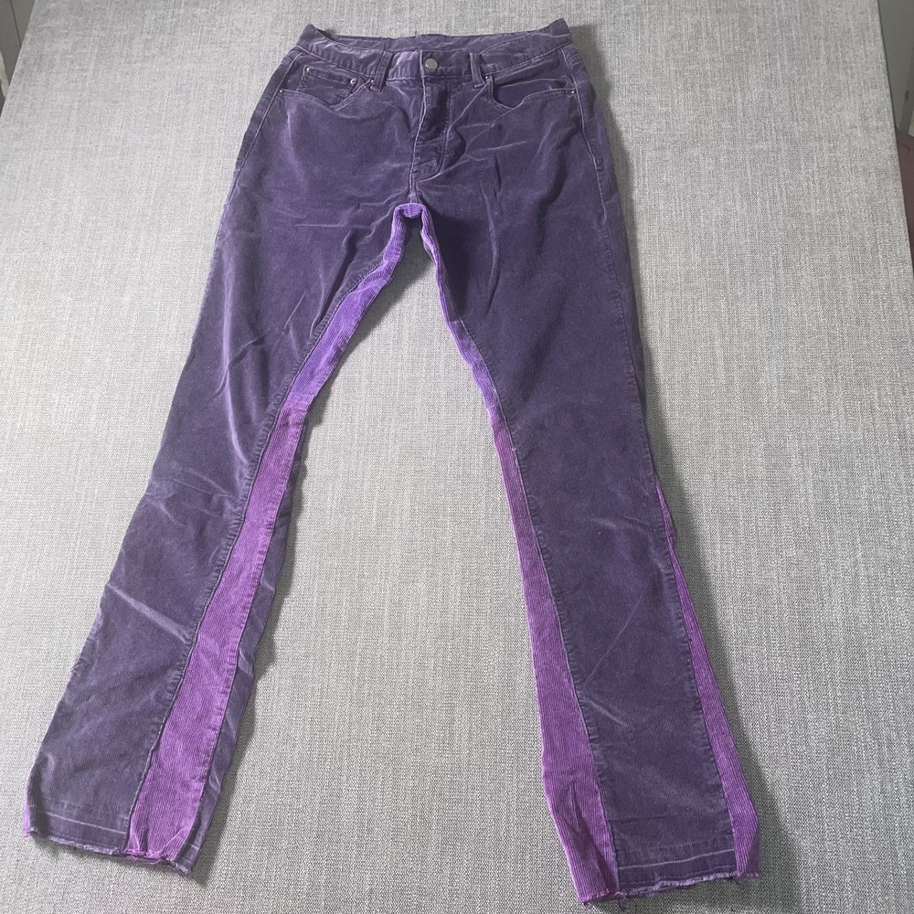 MNML Pants Mens 30 Purple Corduroy Y2K Streetwear 5 Pocket Design Flared Leg